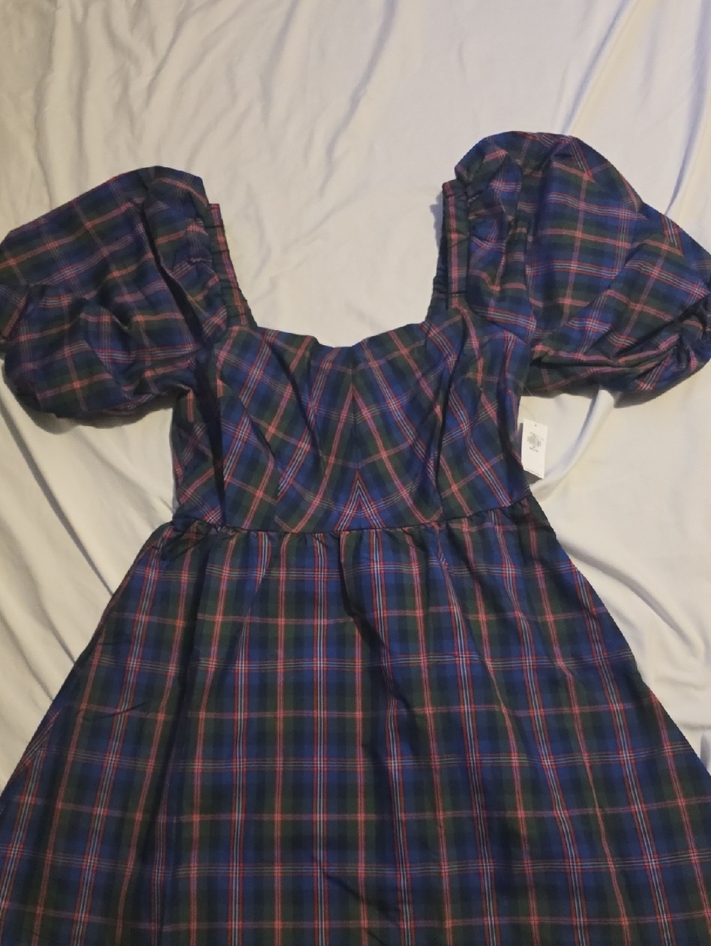 Puff Sleeve Plaid Fit & Flare Taffeta Mini Dress